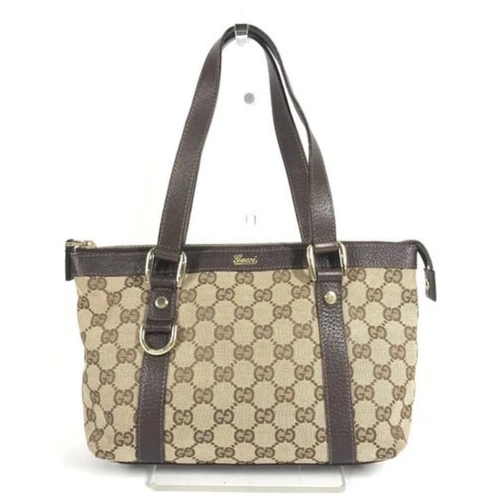 GUCCI 141471 GG Handbag Tote Bag Shoulder Bag GGCanvas/Leather Beige/Dark brown - Picture 1 of 16